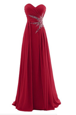 US8 Beading Dark Red Chiffon Prom Dress