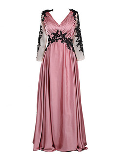 V-Neck US14 Applique Blush Stain Mother of Bride Dress