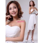 2013 Modern Elegant High-Low Strapless Sweetheart Ruched Beaded White Chiffon Bridesmaid/Evening/Party Dress PD-50400