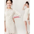 2013 New Arrival Scoop Neck Three of Quater Sleeves Elegant White Lace Short Evening/Cocktail/Party Dress PD-50342