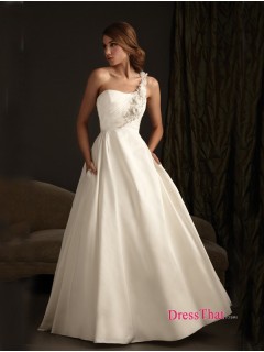 Generous A-line One Shoulder Flowers Ruched Sequins Satin Inexpensive Wedding Dresses Under 200 Sale WD-4808