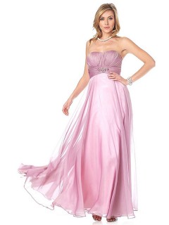 Charming Strapless A-line Rhinestone Ruched Long Pink Chiffon Mother of Brides Dresses Under $200 MBD-2132