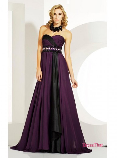 Elegant A-line Sweetheart Empire Beading Embellished Chiffon Purple Evening Dresses/Prom Dresses Sale PD-4811