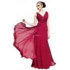 Elegant Glamorous Stunning Princess V-neck Beaded Ruched Floor-length Burgundy Chiffon Evening/Cocktail Dress ED-50323