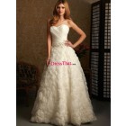 Glamorous Elegant Strapless Sweetheart White Organza Ruched Beaded Long Handmade Flowers Wedding Dress WD-50403