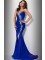 Stunning A-line Mermaid Front Split Court Train Ruched Lace Applique Royal Blue Cheap Evening Dresses Under 150  ED-4158