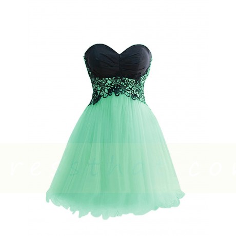 Flash Sale A-Line Sweetheart US4 Applique Short Mint Tulle Prom Dresse  rukux2453
