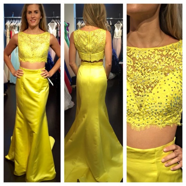 Eye-catching Betau Yellow Beading Rhinestone Embellished Ruched Two-piece Prom Dresses/Cocktail Dresses Sale  CD-4188