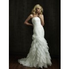 2012 Stunning A-line Strapless Reched Asymmetrical Flower Chapel Train Layered Organza Wedding Dress  WD-4041