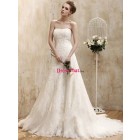Elegant Princess Strapless White Lace Sweep Train Wedding Dress WD-50341
