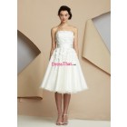 Modern Strapless Natural Sash Flowers Organza Ruffles Affordable Short Wedding Dresses Under 200 WD-4745
