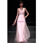 New Arrival Tank Straps V-neck Empire Ruffles Long Pink Prom Dresses/Evening Dresses Online PD-4759