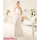 Affordable Sheath One-shoulder Lace Appliques Beading Long Chiffon Wedding Dress WD-9228