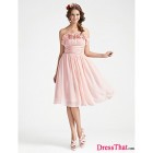 Hot Selling Sweet Lovely A-line Strapless Chiffon Handmade Flowers Ruched Short Bridesmaid Dress BD-50074