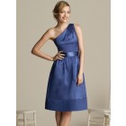 Custom-Tailored Knee Length One Shoulder Ribbon Deep Hem Shirt  Stain Discount Bridesmaid Dress Under 100  BD-4088