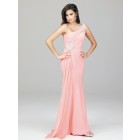  A-line One Shoulder Beaded Unique Rhinestone Chiffon Pearl Pink 2013 Evening/Prom Dressses ED-1141