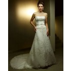Vintage A-line Strapless Embroider Ribbon Chapel Train Satin Wedding Dresses WD-3108