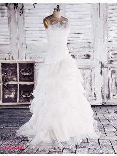 New Arrival Princess Organza Strapless Ruched Chapel Train Wedding Dress WAD-8049
