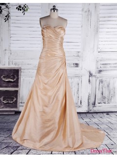 Modest Princess Ruched Sweetheart Court Train Long Taffeta Wedding Dress WAD-8058