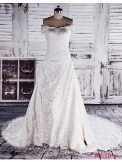 Elegant Princess Sweetheart Off-the-shoulder Ruched Chapel Train Long Lace Wedding Dress WAD-8059