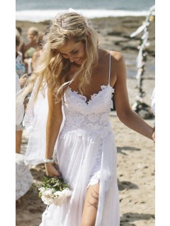 Hot-selling White lace slit beach wedding dresses  WD-70152