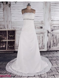 Summer Style Princee Beading Spaghetti Straps Chapel Train Long White Chiffon Wedding Dress WAD-8063