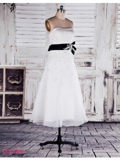 Gorgeous Princess Sweetheart Tea-length Short Organza Wedding Dresses with Black Belt WAD-8050