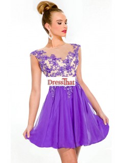 New-arrival Scoop Tulle Beading A-line Short Open Back Homecoming Dresses/Party Dresses  HD-70196