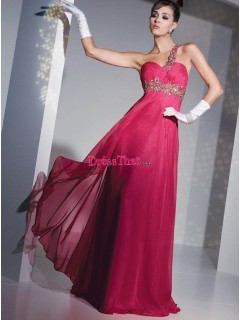 2013 One Shoulder Empire Ruched Long Fuchsia Inexpensive Prom Dresses/Evening Dresses Sale ED-4775