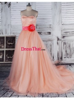 2013 Princess Strapless Sweetheart Colored Tulle Glamorous Sweep Train Real Sample Wedding Dress WD-50250