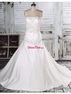 2013 Real Sample Elegant Glamorous Ruched Beaded Princess Strapless Chapel Train White Wedding Dress WD-50252