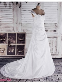 Real Sample New Arrival Princess Off-the-shoulder Ruched Long Chapel Train Taffeta Wedding Dress WAD-8081