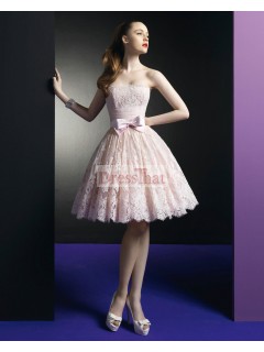 sweet A-line strapless lace ribbon homecoming dresses/sweet 16 dresses/wedding reception dresses/party dresses HD-70165