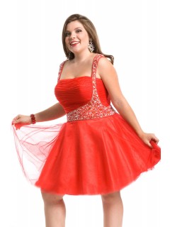  Best Deal A-line Square Sequin Short Sexy Plus Size Red Homecoming Dresses Under 150 HD-1137