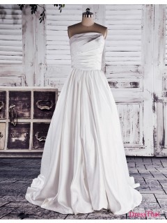 Affordable Princess Strapless Ruched Chapel Train Long Tafeta Wedding Dress WAD-8056