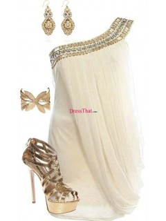 Elegant A-Line One Shoulder  Chiffon Evening Dresses ED-70128