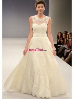 Elegant Brilliant A-line Scoop Lace Embroidery Long Organza White Wedding Dresses WD-50475