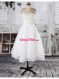 Elegant Short Princess Beaded Appliques Real Sample Layered White Organza Discount Wedding Dress WD-50253