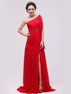 Elegant Stunning 2013 Princess One Shoulder Floor-length Hot Red Chiffon Evening/Cocktail Dress ED-50241