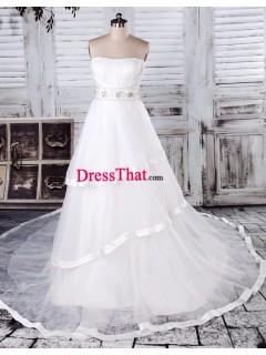 Gorgeous Birlliant Princess Strapless Beaded White Organza Ruched Real Sample Wedding Dress WD-50275