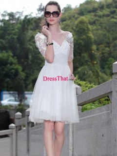Gorgeous Princess V-neck Lace Half Sleeves Beaded Short Prom/Party Dress PD-50369