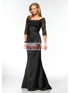 Gorgeous Trumpet Scoop Black Satin Mother Of Bride Dresses MBD-30064