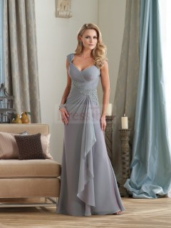 Modern Sheath/Column Bateau Light Slate Gray Chiffon Mother Of Bride Dresses MBD-30169