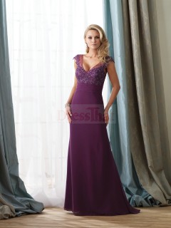 Glamorous A-Line V-neck Grape Satin Mother Of Bride Dresses MBD-30170