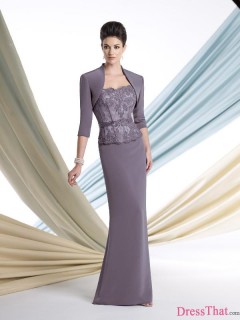 Affordable Sheath Lace Appliques Long Chiffon Mother of The Bride Dress With A Wrap MBD-9166