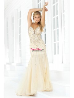 Gorgeous Trumpet V-neck Nude Chiffon Prom Dresses PD-30054