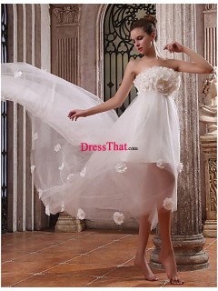 Romantic Lovely Princess Strapless Handmade Flowers Tulle Beach Wedding Dress WD-50278
