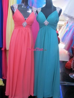 Sexy Modern Princess V-neck Beaded Straps Floor-length Chiffon Prom/Evening/Party Dress PD-50334