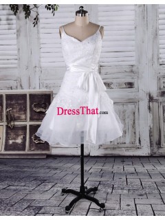 Short Spaghetti Straps Embroidery Sash Real Sample Princess Sexy Inexpensive Wedding Dress WD-50257