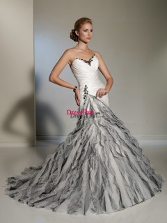 Modern A-Line Sweetheart Black & White Satin Wedding Dresses WD-30058